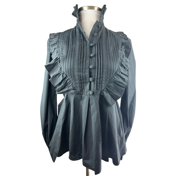 *Flawed* Victorian Choice Black Blouse Steampunk Witchy Goth Button Top Medium - Picture 2 of 16